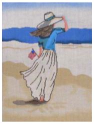 click here to view larger image of Beach Lady with American Flag (hand painted canvases)