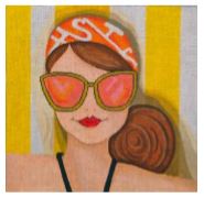 click here to view larger image of Sunglass Lady on Yellow/white Towel (hand painted canvases)