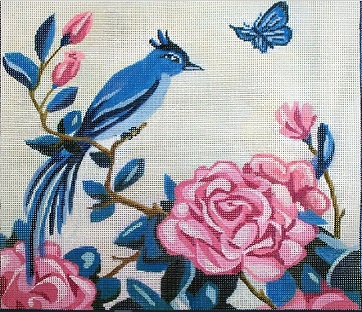 click here to view larger image of Blue Bird and Peony (hand painted canvases)