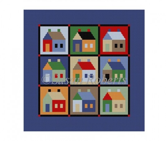 click here to view larger image of Houses Quilt (hand painted canvases)
