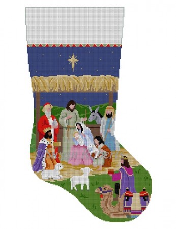 click here to view larger image of Nativity Stable Stocking (hand painted canvases)