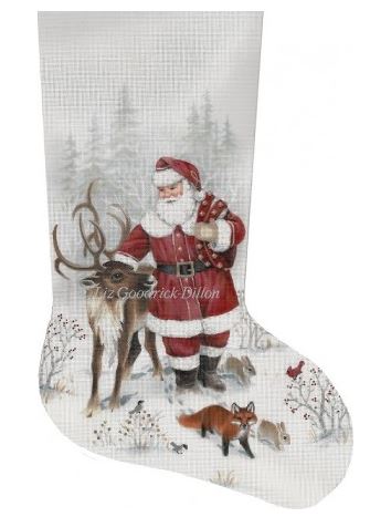 click here to view larger image of Santa and Reindeer Stocking (hand painted canvases)