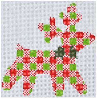 click here to view larger image of Plaid Reindeer Ornament (hand painted canvases)