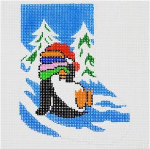 click here to view larger image of Sliding Penguin Mini Stocking (hand painted canvases)