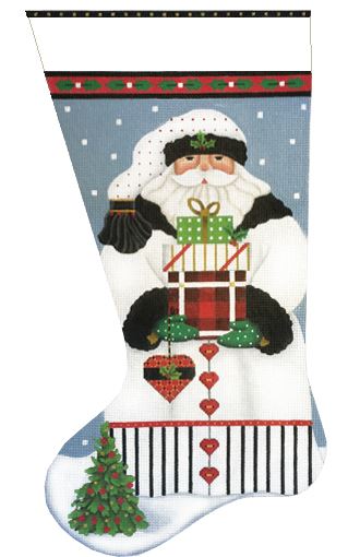 click here to view larger image of White Santa with Heart Stocking (hand painted canvases)