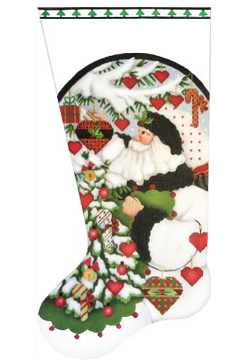 click here to view larger image of White Santa Christmas Tree Stocking (hand painted canvases)