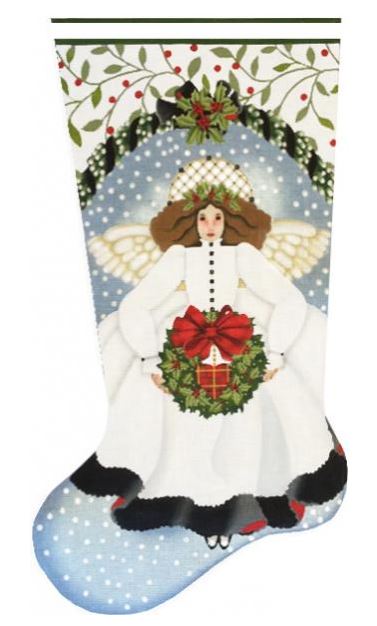 click here to view larger image of White Angel Stocking (hand painted canvases)