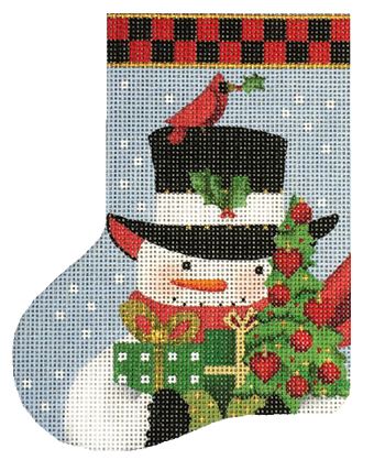 click here to view larger image of White Snowman Mini Stocking (hand painted canvases)