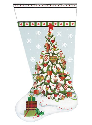 click here to view larger image of Christmas Heart Tree Stocking (hand painted canvases)