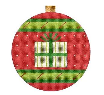 click here to view larger image of Red Present Ornament (hand painted canvases)