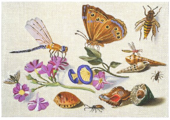 click here to view larger image of Dragonfly and Shells (hand painted canvases)