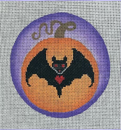 click here to view larger image of Halloween Pumpkin Round with Bat (hand painted canvases)