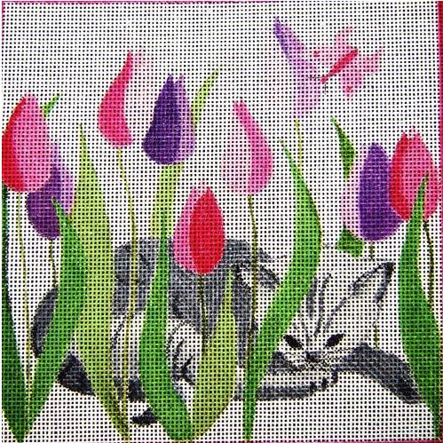 click here to view larger image of Cat and Tulips (hand painted canvases)