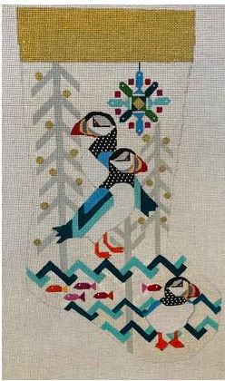 click here to view larger image of Puffin Stocking (hand painted canvases)