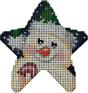 click here to view larger image of Snowman Candy Cane Mini Star (hand painted canvases)