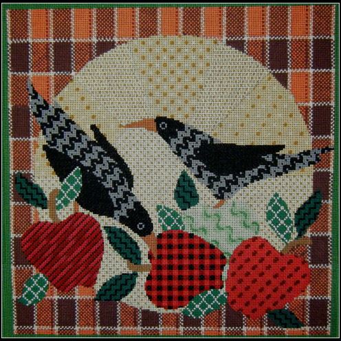 click here to view larger image of Crows and Apples Quilt (hand painted canvases)