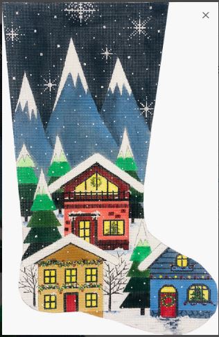 click here to view larger image of Mountain Village Stocking (hand painted canvases)