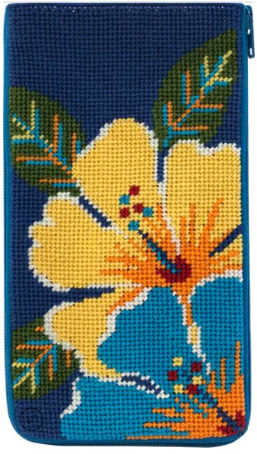 click here to view larger image of Bright Hibiscus - Stitch & Zip Eyeglass Case (hand painted canvases)