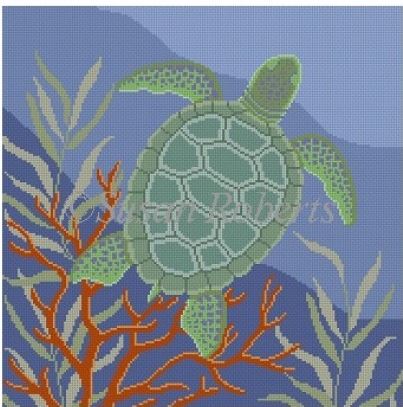 click here to view larger image of Seaweed  & Coral Turtle  (hand painted canvases)