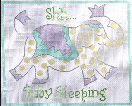 click here to view larger image of Shh Baby Sleeping - Green Elephant  (hand painted canvases 2)