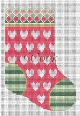 click here to view larger image of Hearts Mini Stocking (hand painted canvases)