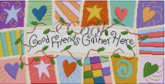 click here to view larger image of Good Friends Gather Here (hand painted canvases)
