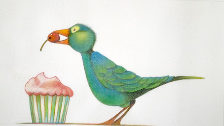 click here to view larger image of Bird w/Cupcake - 18M (hand painted canvases)