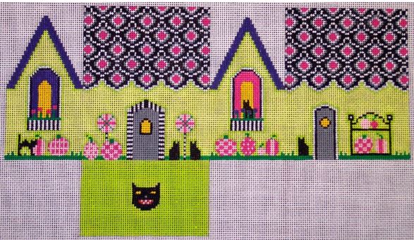 click here to view larger image of Pink Pumpkin Witch Cottage - Small  (hand painted canvases)
