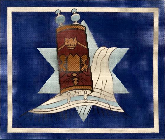 click here to view larger image of Torah and Star on Navy (hand painted canvases)
