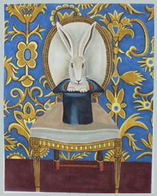 click here to view larger image of White Rabbit (blue background) (hand painted canvases)