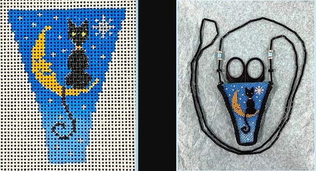 click here to view larger image of Scissor Sheath - Cat on Moon (hand painted canvases)