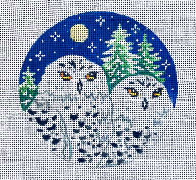 click here to view larger image of Two Snow Owls & Fir Trees    (hand painted canvases)