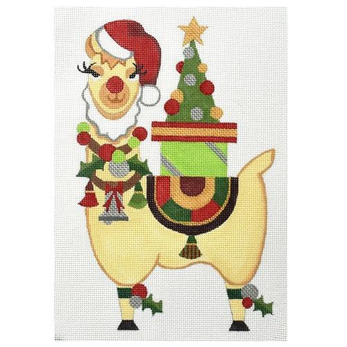 click here to view larger image of Christmas Llama (hand painted canvases)