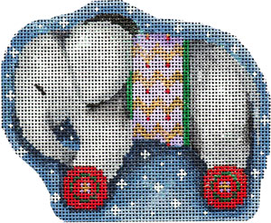 click here to view larger image of Gray Elephant on Wheels Ornament  (hand painted canvases)