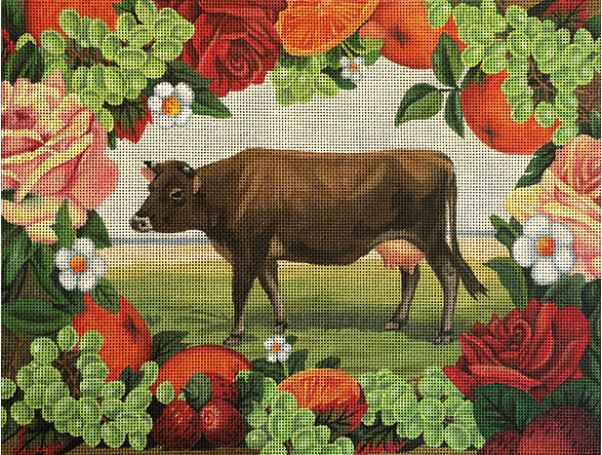 click here to view larger image of Fruit and Roses Cow  (hand painted canvases)