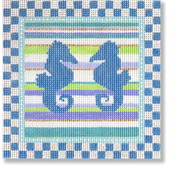 click here to view larger image of Two Sea Horses w/Check Border (hand painted canvases)