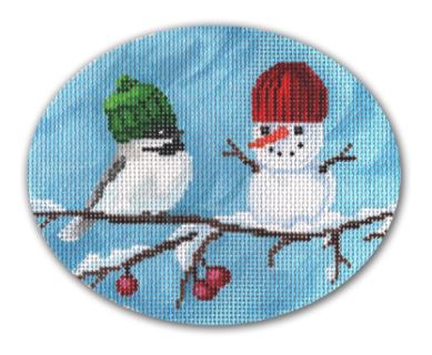 click here to view larger image of Chickadees Snowman  (hand painted canvases)
