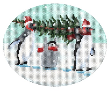 click here to view larger image of Penguins Bringing Home the Tree (hand painted canvases)