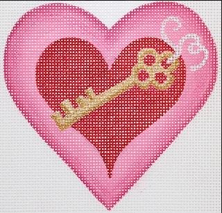 click here to view larger image of Valentine Mini Heart - Heart with Key & Ribbon  (hand painted canvases 2)