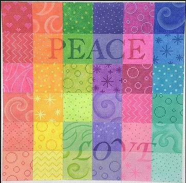 click here to view larger image of Peace & Love Rainbow Patchwork      (hand painted canvases 2)
