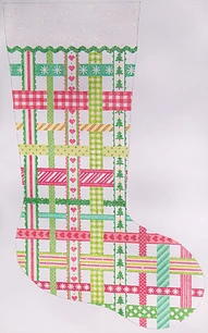 click here to view larger image of Woven Ribbons Stocking - Pinks & Greens  (hand painted canvases 2)