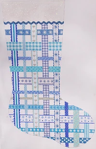 click here to view larger image of Woven Ribbons Stocking - Winter Blues (hand painted canvases 2)