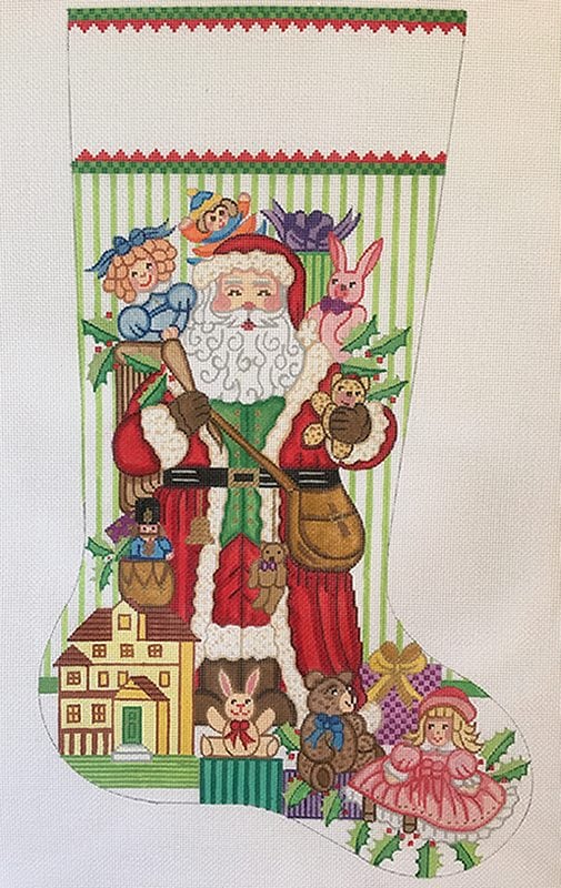 click here to view larger image of Christmas Stocking - Santa with Toys  (hand painted canvases)