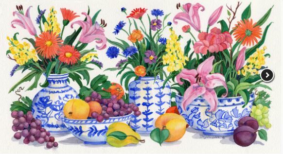 click here to view larger image of Still Life with Flowers and Fruit (hand painted canvases)
