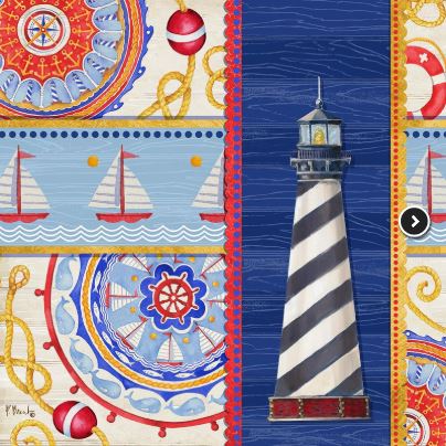 click here to view larger image of Nautical Suzani Collage IV - Lighthouse (hand painted canvases)
