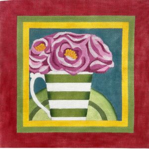 click here to view larger image of Peonies in Coffee Cup (hand painted canvases)
