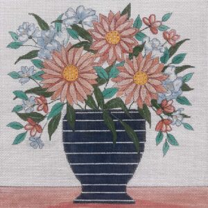 click here to view larger image of Pink Daisy Stripe Vase (hand painted canvases)