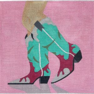 click here to view larger image of Hot Pink and Teal Cowboy Boots (hand painted canvases)