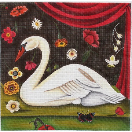 click here to view larger image of Floral Swan (hand painted canvases)