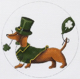 click here to view larger image of Dachshund St Patricks Day Ornament  (hand painted canvases)